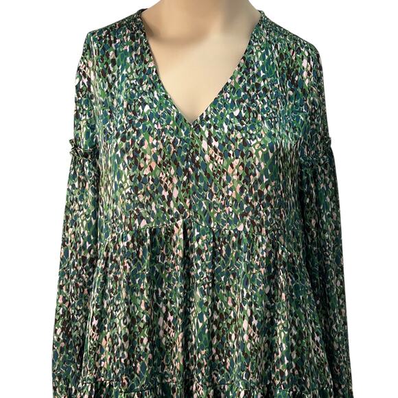 Easel Floral Green Tiered Babydoll Dress S Flowy Earthy Indie Tiered Boho NWT - Picture 2 of 11